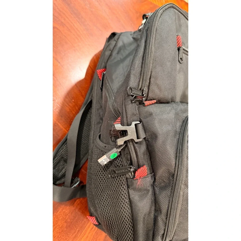 Travel Laptop‎ Backpack Black Red USB Charging School Work Carry On